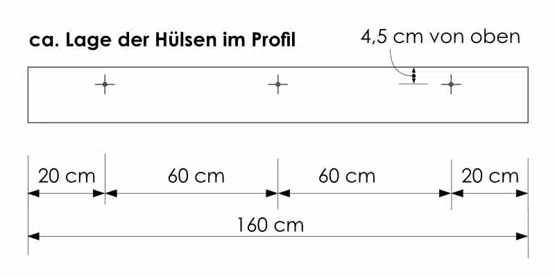 Zeichnung Lage der Hülsen in Gesims GP 14-06