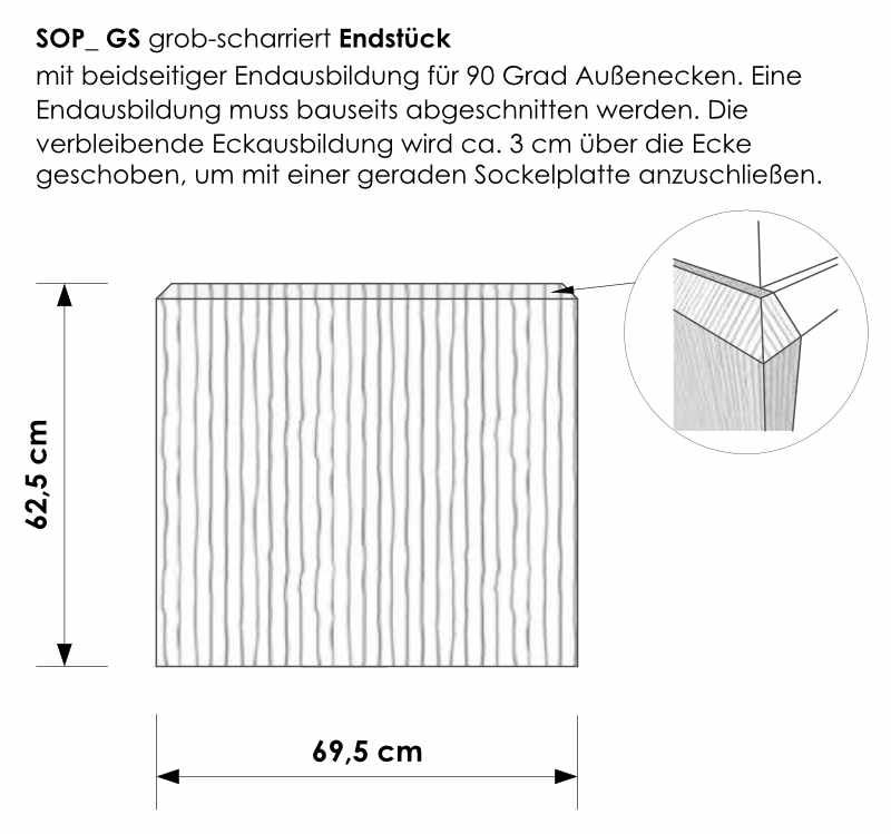 Zeichnung grob-scharrierte Sockelplatte SOP_GS, auch mit Eckausbildung